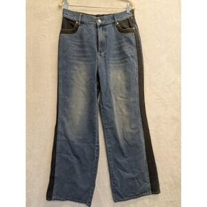 Blue B Western Women's Denim Jeans Size L Wide Leg Contrast Panel